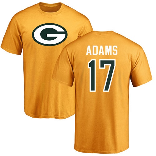 Men Green Bay Packers Gold #17 Adams Davante Name And Number Logo Nike NFL T Shirt->nfl t-shirts->Sports Accessory